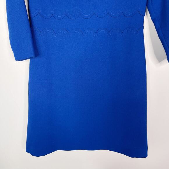 Banana Republic 4P Blue Scalloped Waist Sheath Dress 3/4 Sleeve Double Face - Picture 4 of 10